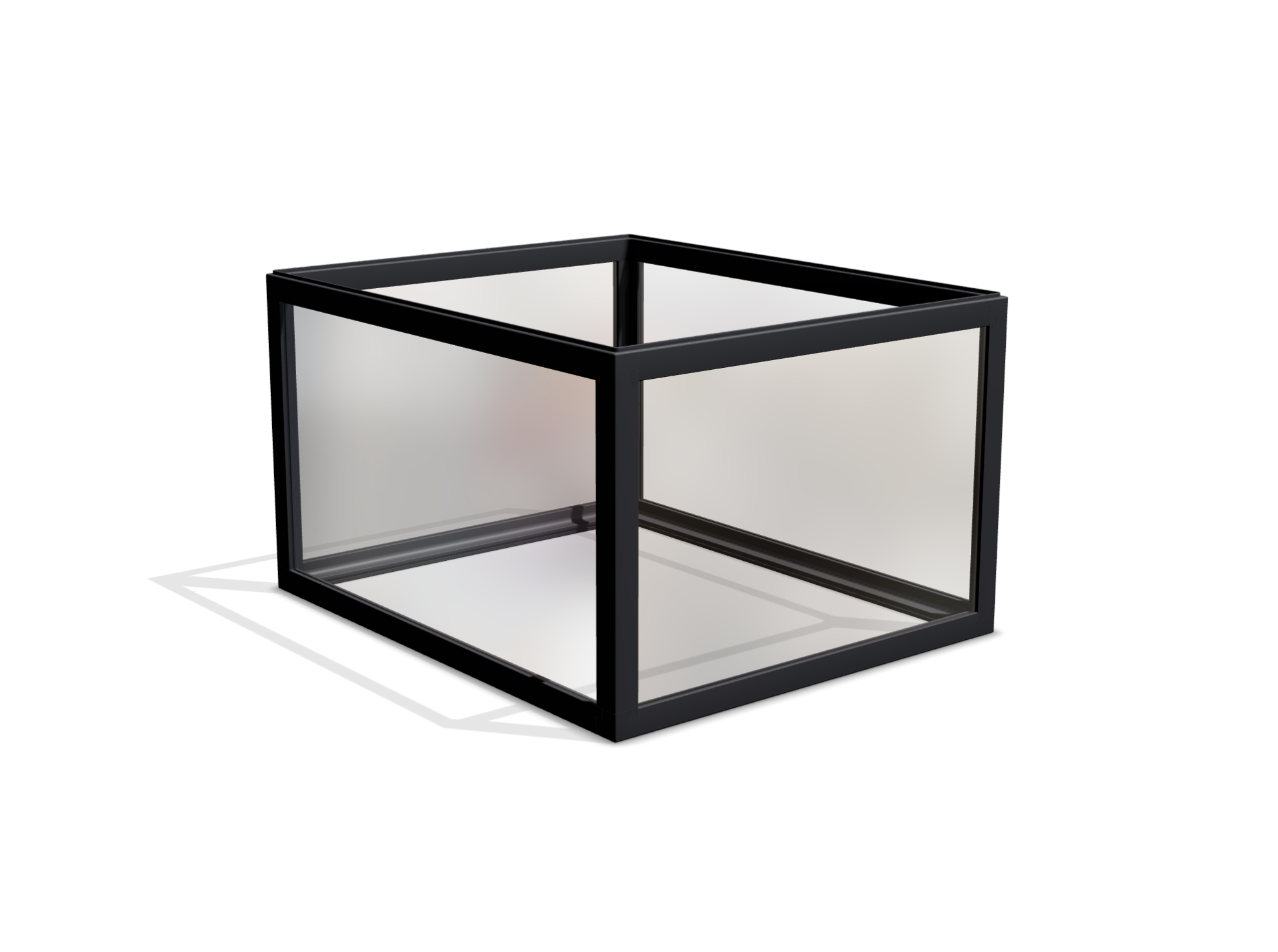 Quaderförmige boxula ohne Deckel mit Rahmenfarbe Rich Black und transparenten Acrylglass-Seitenwänden